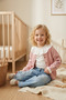 Girl's Embroidered Pink Cardigan, Ruffled Shirt and Jean Pants 3-Piece Combination Set - 4