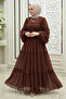 Chiffon Ruffle Dress - Brown