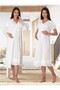 Women's Ecru Maternity Short Sleeve Elegant Lace Detailed Summer Buttoned Dressing Gown Nightgown Set - 6