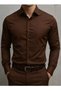 Slim Fit Long Sleeve Easy Ironing Sweat-Absorbing Breathable Texture Tie-Up Four Seasons Burgundy Men's Shirt - 3