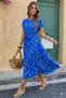 Women's Summer Crew Neck Short Sleeve Elastic Waist Belted Below Knee Dress 7E-2378 - 2