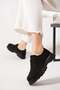 Resel Stitched Tied Genuine Leather Women's Shoes Black Nubuck