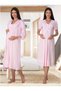 Women's Pink Maternity Short Sleeve Elegant Lace Detailed Summer Buttoned Dressing Gown Nightgown Set - 3
