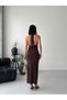 V-Neck Halter Neck Tie-Detail Waist Cuffed Gold Accessory Detail Side Ruched Side Slit Maxi Dress - 6