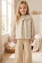 Girl's Floral Pattern Shirt Plush Vest and Linen Combination Set - 2