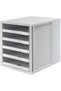 Plastic support with 5 drawers for documents, (open) - light gray - 2
