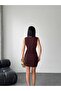 Double-Breasted Collar Zero Sleeve Asymmetrical Hem Ends with Gold Accessories and Rubber Belt Detail Lined Mini Dress - 7