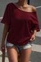 Women's One-Shoulder Off-Shoulder Loose Cotton in Soft-Textured Basic Blouse Summer Stylish Blouse 0081 - 2