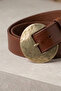 Leather Antique Gold Buckled Tan Belt