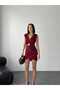 Double-Breasted Collar Zero Sleeve Asymmetrical Hem Ends with Gold Accessories and Rubber Belt Detail Lined Mini Dress - 7