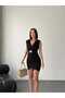 Double-Breasted Collar Zero Sleeve Asymmetrical Hem Ends with Gold Accessories and Rubber Belt Detail Lined Mini Dress - 2