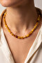 Damla Amber Necklace Baroque Cut Natural Amber Stone Opaque Texture Unisex 67 cm Honey Tone - 4