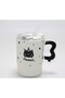 500ml Kawaii Cat Design Mug with Lid and Straw, Black and White Cute Model - 2