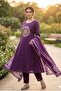 Women’s Purple Anarkali Kurta Set with Dupatta–Ethnic Motif Embroidered Cotton Kurti with Trousers - 2