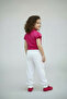 Girl's White Viscose Pants with Elastic Waist and Cuffs 9235 - 5