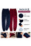 Pack of 2 Velvet Lounge Pants – Navy Blue & Burgundy, Soft, Cozy, Side Pocket, 42 cm - 3