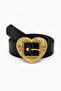 Women's Black Leather Embossed Heart Buckled Belt