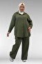 67038 Large Size Men's Collared Muslin Trouser Suit - Khaki