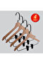 Wooden (Black Hook Lama) Latch Shirt and Skirt Hanger Natural Color 4 Pieces