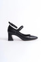 Black Skin Medium Heeled Two-Strap Women's Shoes - 4