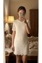 Women's Cream Floral Lace Pack Short Sleeve Lined Stylish Dress - 3