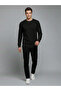 Textured Round Neck Regular Fit Black Lightweight Sweatshirt - 5
