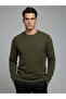 Textured Round Neck Regular Fit Olive Lightweight Sweatshirt