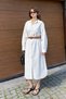 Women's Linen Textured Belt Piece Summer Midi Woven Dress - 6