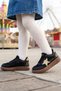 Girl's Glittery Star Detailed Lace-Up Casual Sports Shoes Black Brown - 2