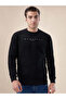 Textured Slogan Print Regular Fit Lightweight Black Sweatshirt