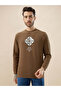 Textured Front Print Lightweight Brown Sweatshirt