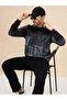 Chest Embossed Print Hooded Three Thread Fleece Sweatshirt - 6