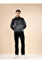 Chest Embossed Print Hooded Three Thread Fleece Sweatshirt - 5
