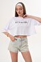 Women's Print Detailed Oversized Short T-Shirt 260133 - - 4