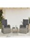 3 Piece Garden Dining Set with Cushions Grey Poly Rattan