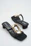 Women's Black Suede Slipper Gold Buckled Low Heels with Blunt Toe - Modern and Stylish Summer Trend - 2
