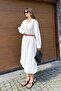 Women's Linen Textured Belt Piece Summer Midi Woven Dress - 3