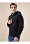 Solid Brand Logo Hooded Zipper Regular Fit Black Sweatshirt - 2