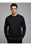 Textured Round Neck Regular Fit Black Lightweight Sweatshirt