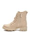 Beige Women's Heeled Boots with Fleece Inside and Zipper - 4