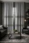 Crystal Border Linen Look Embroidered Panel Curtain Gray