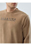 Solid Chest Typography Textured Lightweight Brown Sweatshirt - 4
