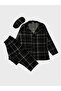 Father-Child Milan Fabric Green Plaid Patterned Shirt Collar Buttoned Sleep Band Pajama Set - 2