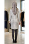 Gray Plaid Piece Modern Cap Tunic with Metal Buttons on the Front, Knee-Length, with Ruched Lace-Up Sleeves Transitional - 2