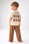 Boy's Bear Printed 2-Piece Set Short Sleeve T-Shirt Striped Pants Set - Beige - 2