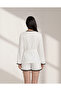Women White Lingerie Robe with Black Lace And Tie Belt - 4