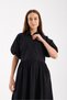 2455-Balloon Sleeve Breastfeeding Detail Cotton Maternity Wear Midi Dress - 4