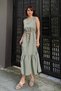 Women's Stylish Belt Detail Ruffled Linen Textured Summer Dress - 5