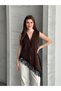 Lace Detailed Asymmetrical Cut V-Neck Stylish Clothing Vest Blouse - 5
