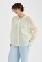 Women's %100 Linen Hooded Long Sleeve Design Shirt - 3